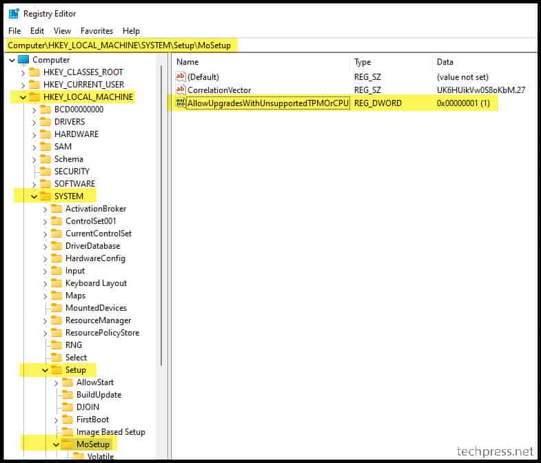 AllowUpgradesWithUnsupportedTPMOrCPU 