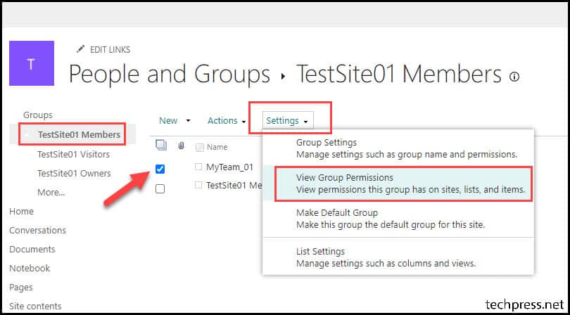 Sharepoint online teams site advanced permissions settings View Group Permissions