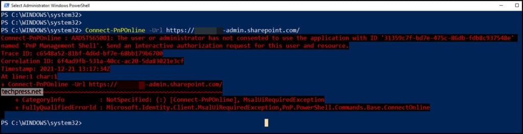 Connect-PnPOnline -Url https://techpress-admin.sharepoint.com/ -PnPManagementShell