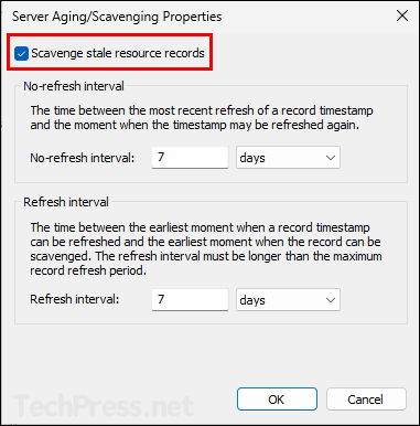 Check the box for Scavenge stale resource records