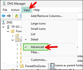 Enable Advanced features in DNS Manager