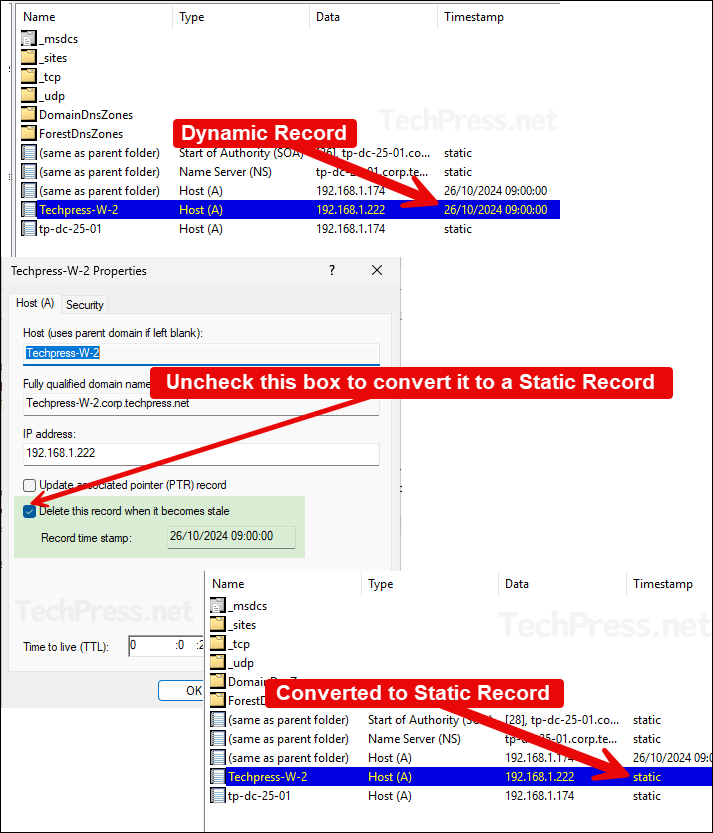 Convert a Dynamic DNS record to a Static Record