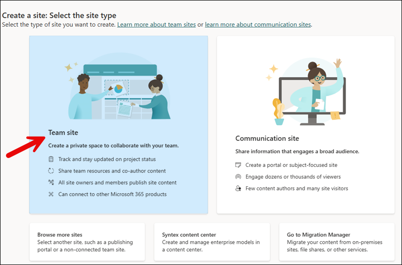 Create a new Sharepoint site