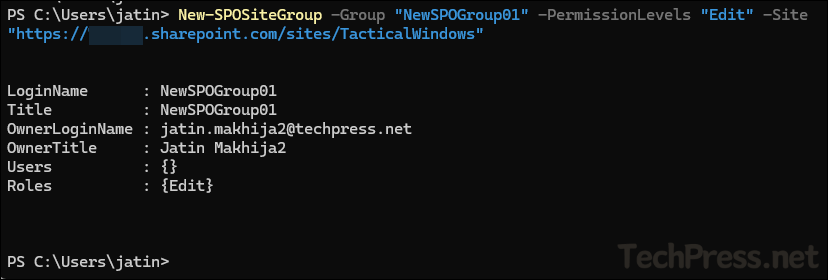 Create a Sharepoint Group using Powershell