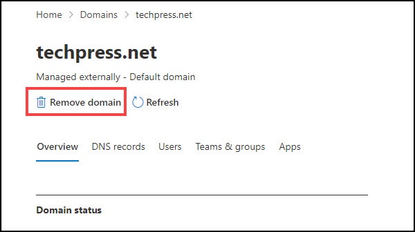 Microsoft 365 admin center Remove Domain