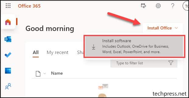 Microsoft 365 Install from https://Portal.office.com