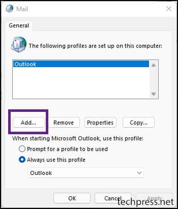 Outlook New Mail Profile Setup