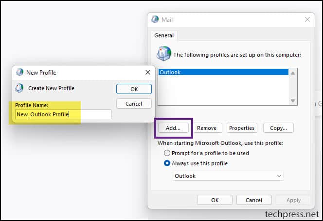Outlook New Mail Profile Setup