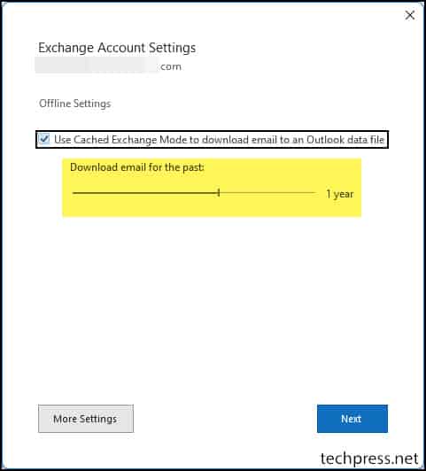 Outlook Cached Email Setting