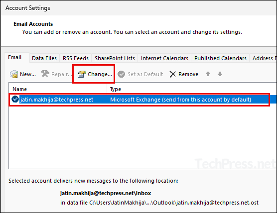 Change Email account settings in Outlook