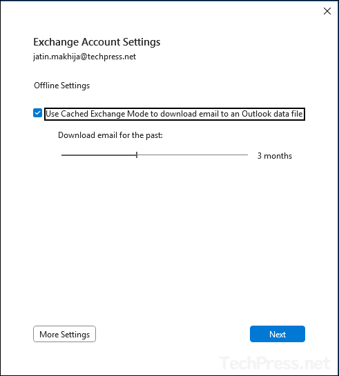 Cached Mode setting in Classic Outlook