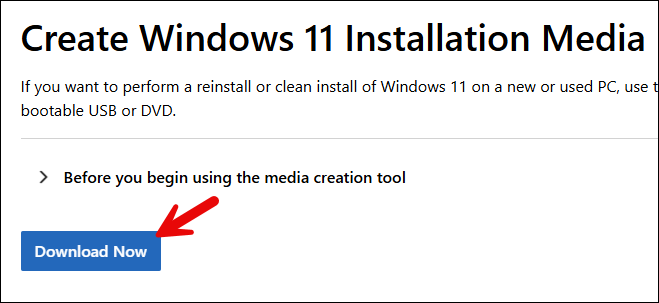 Create Windows 11 Installation media screenshot