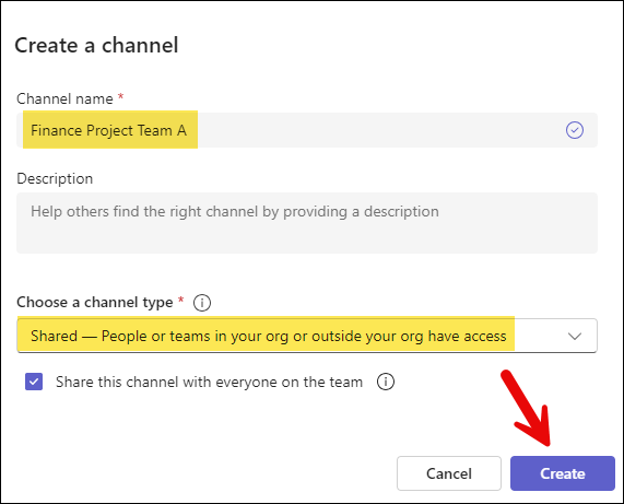 Provide a channel name and channel type