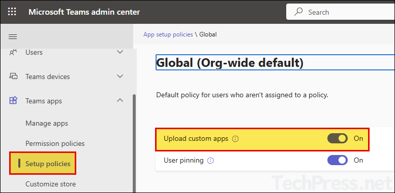 Enable Upload Custom Apps in Teams Admin Center