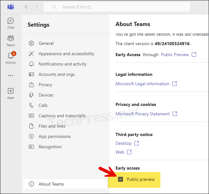 Enable Public Preview Option in New Teams app for Early Access
