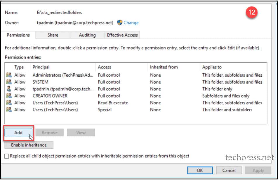 NTFS permissions Citrix folder redirection