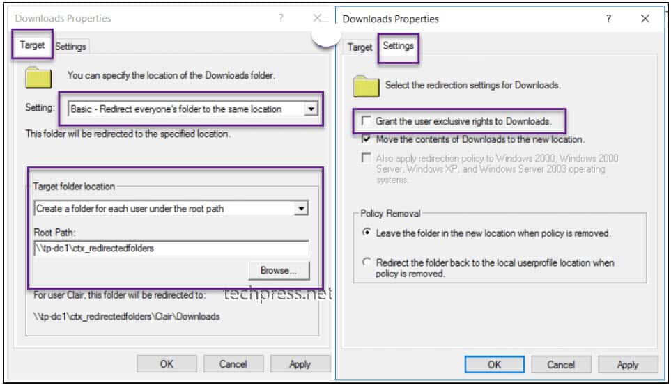 Citrix folder redirection GPO Downloads Folder
