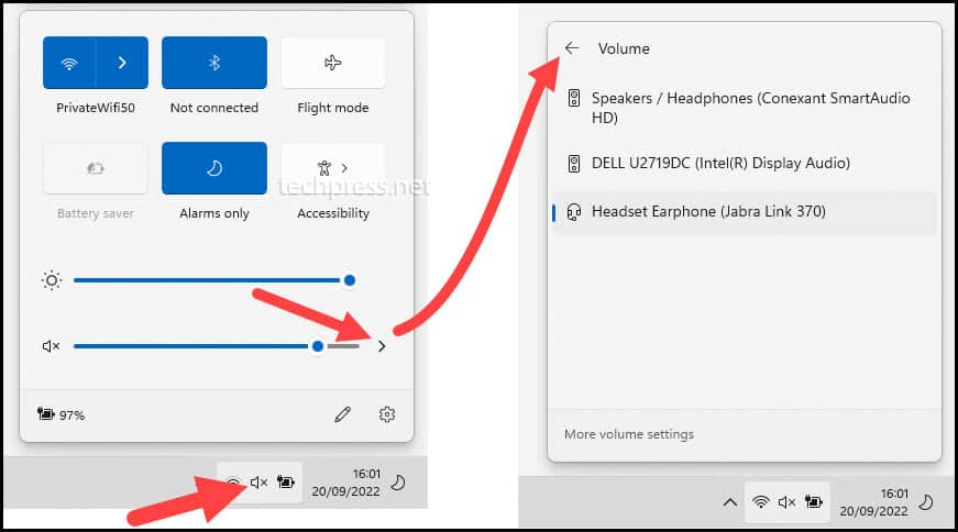 Windows 11 Sound Icon in System tray -> List of Audio Devices