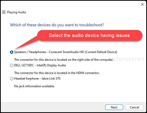 Audio Troubleshooter in Windows 11