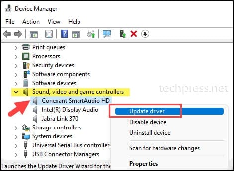 Update Audio Drivers on Windows 11 using Device Manager