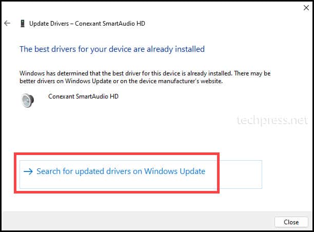 Search for updated drivers on Windows Update