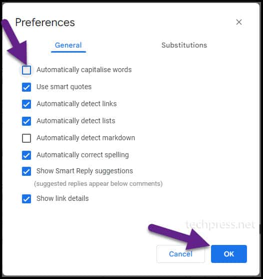 Automatically capitalise words option in Google Docs