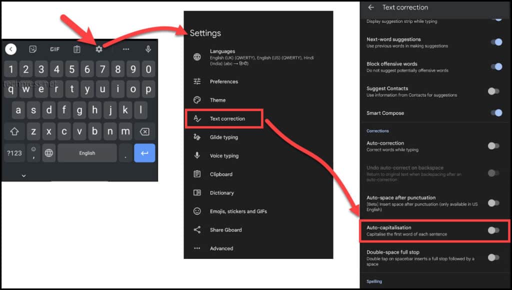 turn off auto capitalization in Google Docs in Android