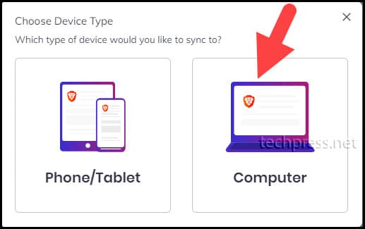 Brave Browser - Choose Device type to Sync browser data