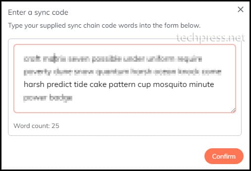 Brave Browser - Paste Sync code copied from Device 1