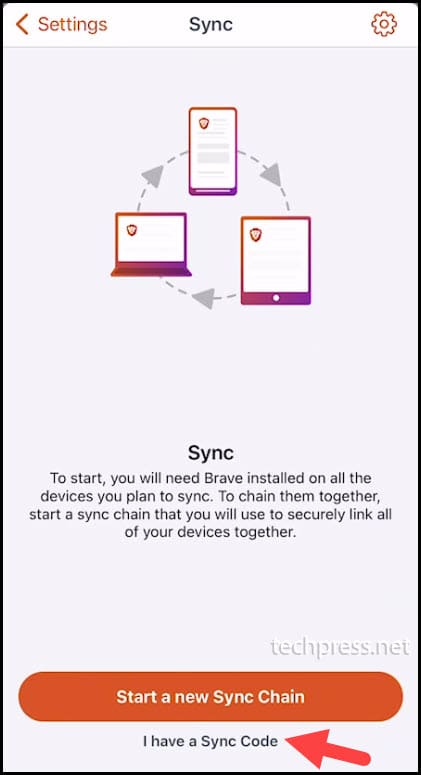 Brave Browser - I have a Sync Code option iPhone
