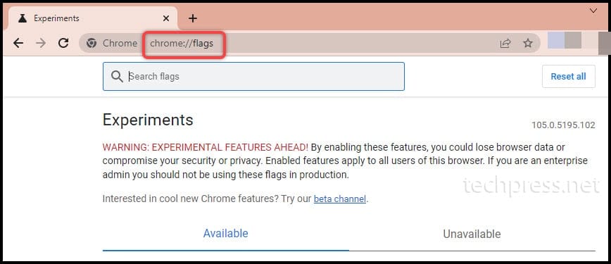 Chrome://flags option in Google Chrome
