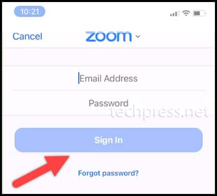 Zoom login page Iphone