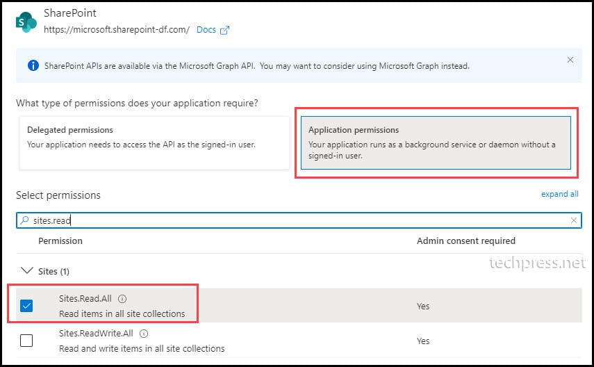 Provide Sites.Read.All permission to Sharepoint Azure AD service Principal