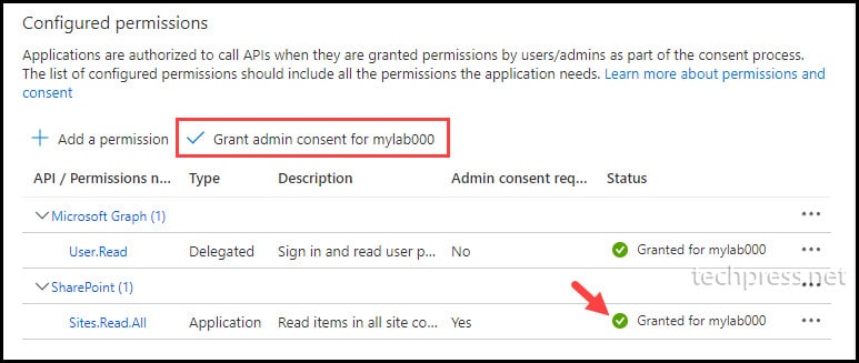 2.1 Add API Permissions to the Service Principal