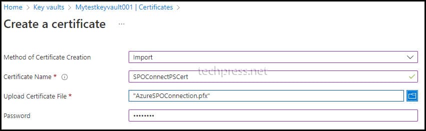 Import Self-Signed Certificate in Azure KeyVault