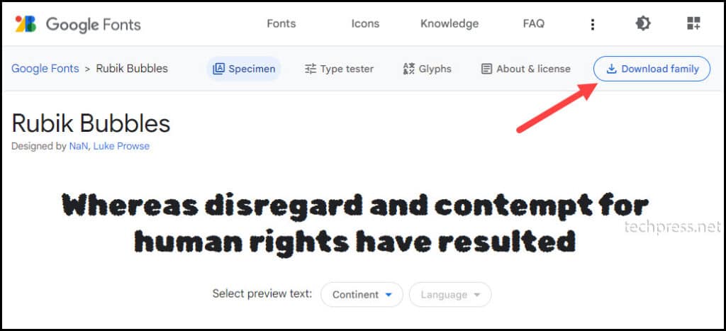 Download a font from Google Fonts. click on download family
