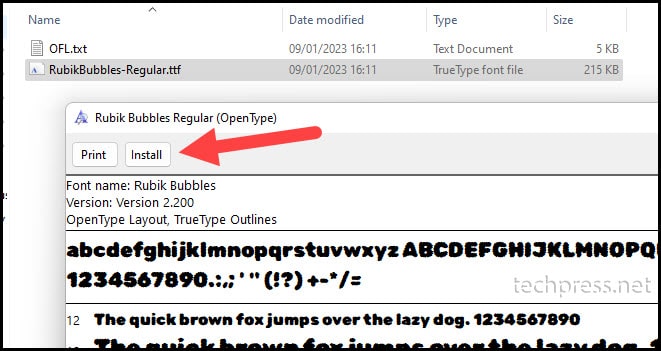 RubikBubbles-Regular.ttf Font Install on Windows 11 Device.