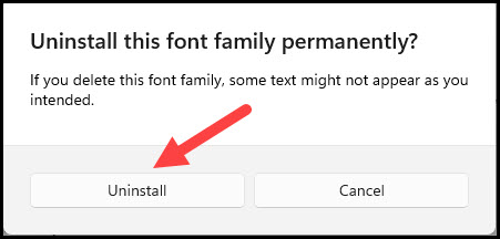 Uninstall Font on Windows 11 from Settings app