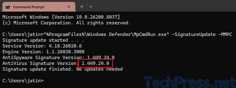 Check Defender Antivirus Signature Version Using Command Prompt (CMD)