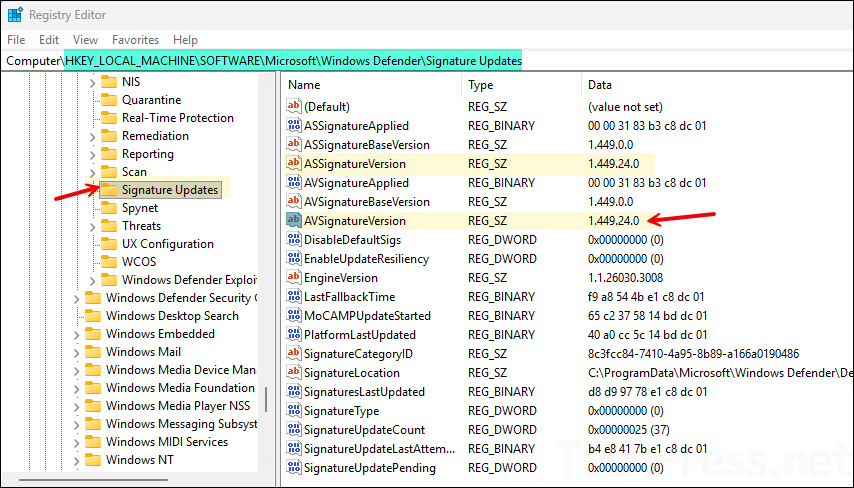 Check Defender Antivirus Signature Version Using Registry