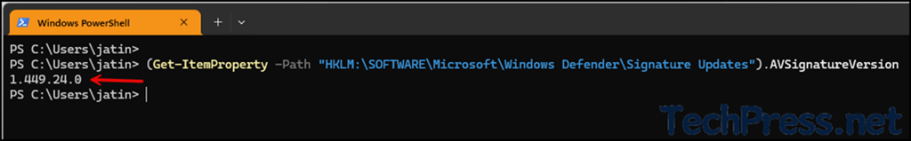 Check Defender Antivirus Signature Version Using Registry Command