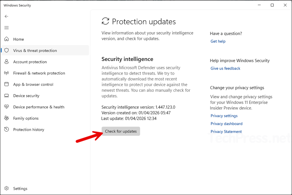 Updating Microsoft Defender Security Intelligence Version