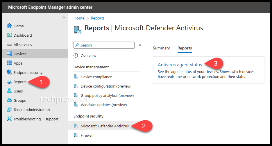 Defender AntiVirus Agent Status Report Intune
