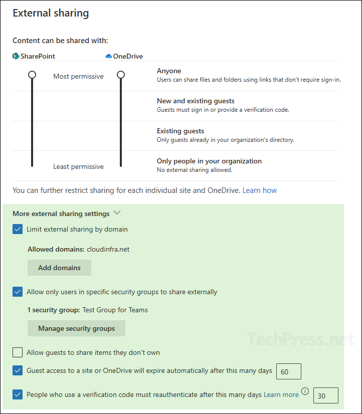 More External Sharing Settings