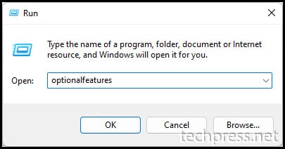 Open optionalfeatures from run dialog box