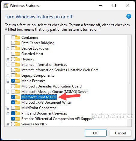 Install Microsoft Print to PDF optional windows feature
