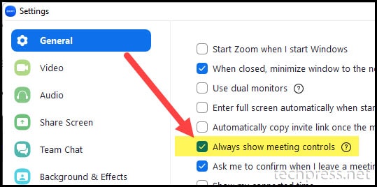 Always show meeting controls option in zoom meetings app