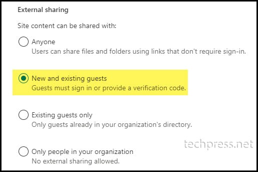 Default External sharing setting at Site level