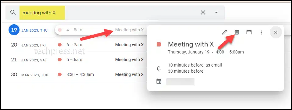 Delete Single meeting events in Google Calendar