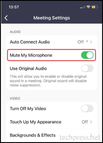 Mute my microphone Zoom App Mobile Phone.